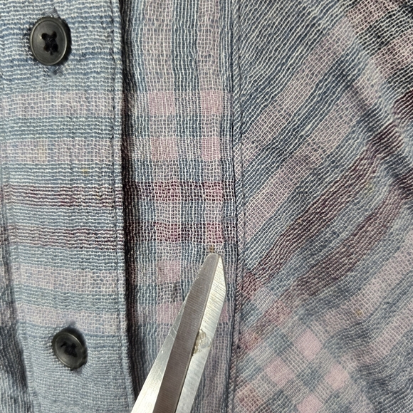 Free People Cutie Metallic Plaid Blue Dolman Cropped Button Down Boho‎ Chic XS - Picture 5 of 10